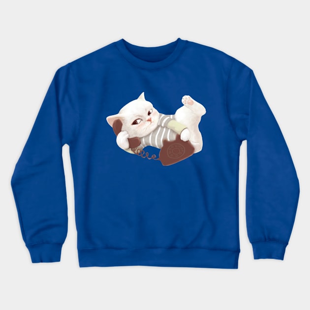 Cat on the Phone Crewneck Sweatshirt by zkozkohi